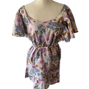 NWT Cotton Floral Mod Ruffles belted boho feminine Romantic Easter Garden Dress